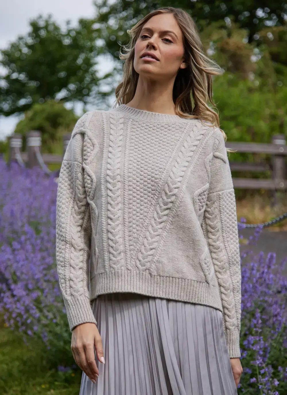 Fisherman Lambswool Aran Sweater in Stone | Blarney